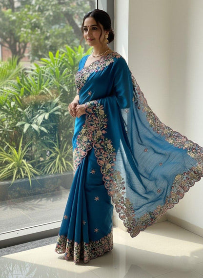 Midnight Blue Soft Fendy Chiffon Saree