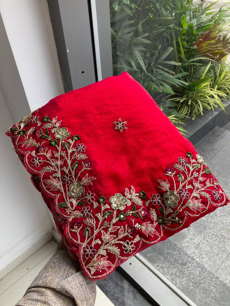 Red Party Wear Soft Fendy Saree