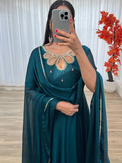 Midnight Blue Party Wear Gown & Duppta