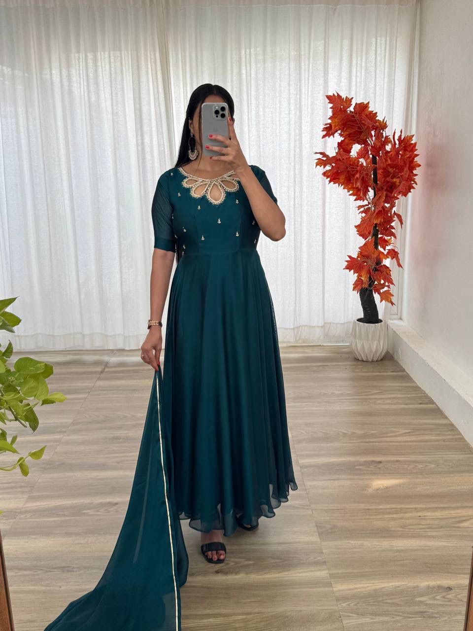 Midnight Blue Party Wear Gown & Duppta