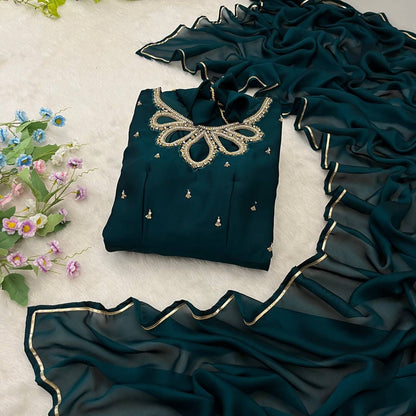 Midnight Blue Party Wear Gown & Duppta