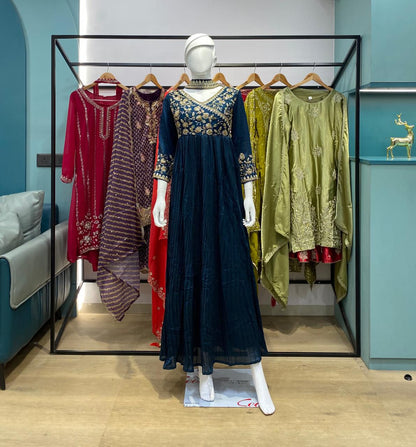 Dard Blue Blooming Vichitra Festival Kurti