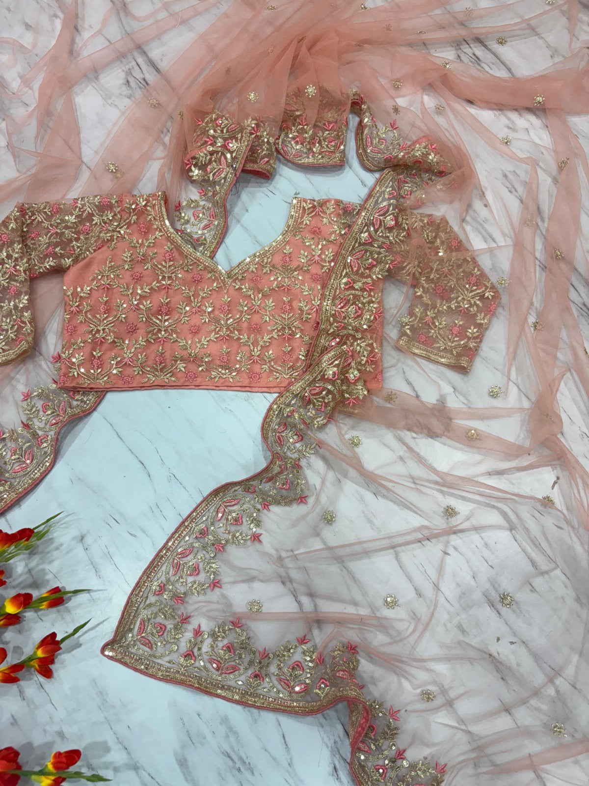 Peach Premium Butterfly Saree