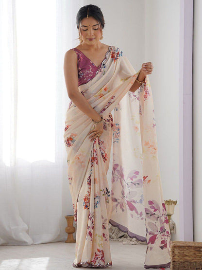 White Georgette Soft Luxurious Saree