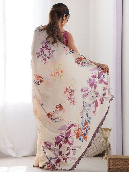 White Georgette Soft Luxurious Saree