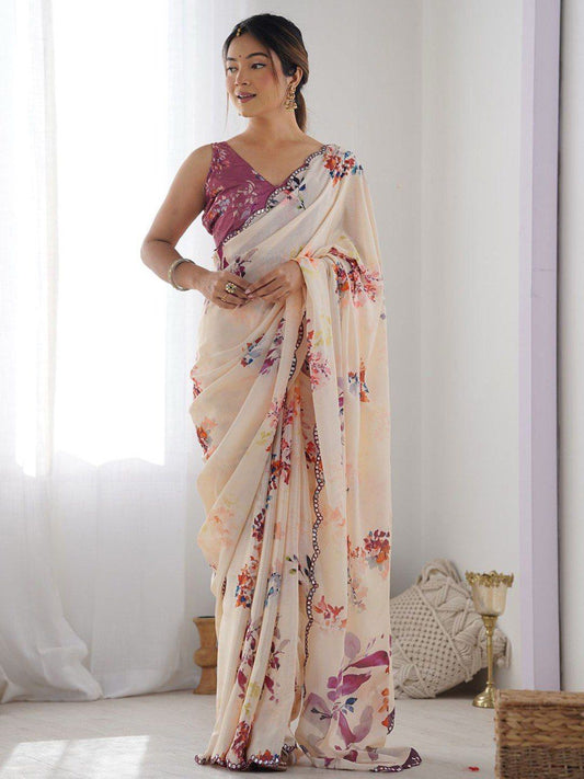 White Georgette Soft Luxurious Saree