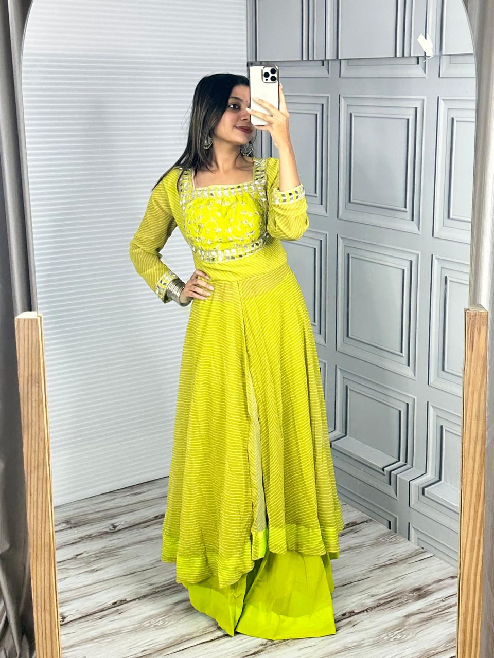 Lime Green Heavy Quality Georgette Gwon