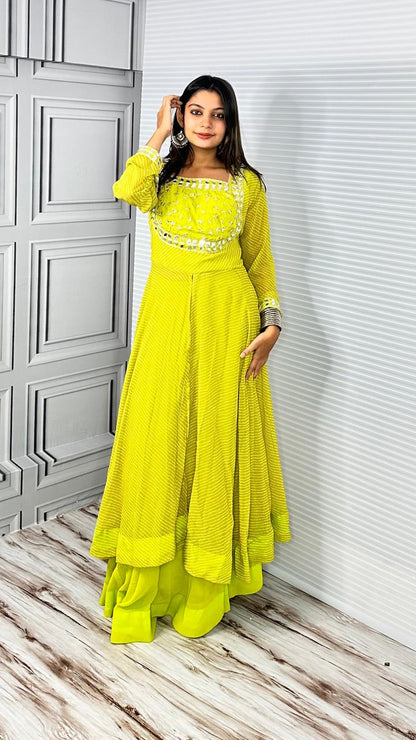 Lime Green Heavy Quality Georgette Gwon