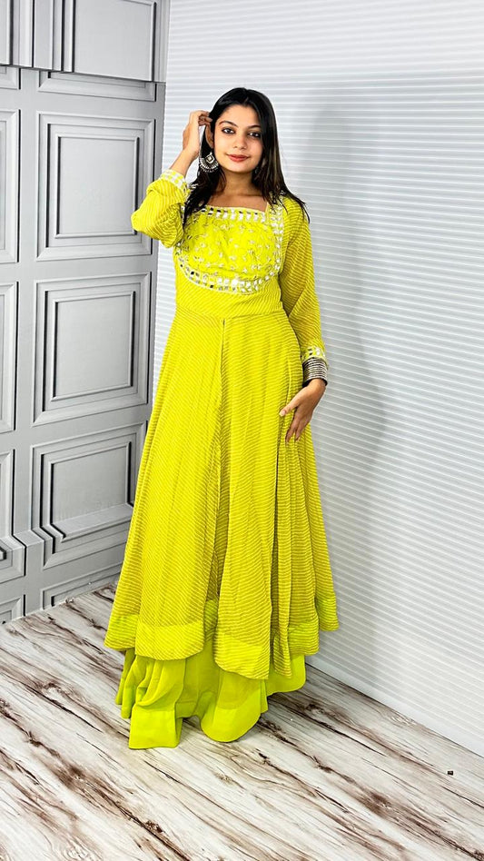 Lime Green Heavy Quality Georgette Gwon