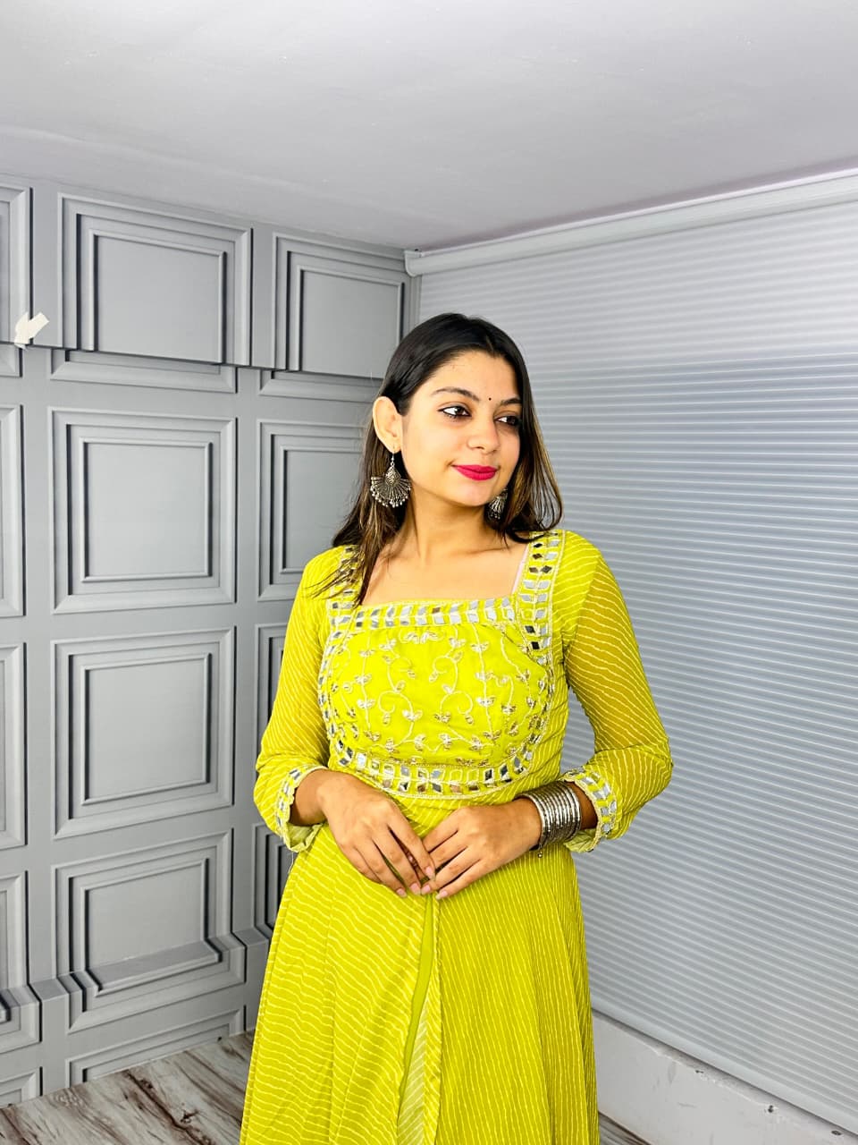 Lime Green Heavy Quality Georgette Gwon