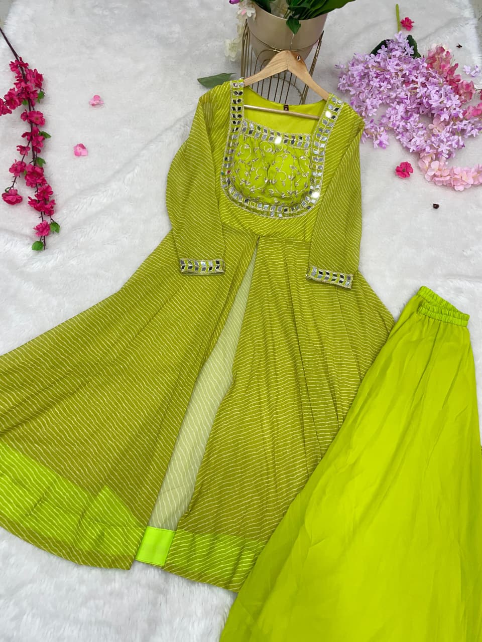 Lime Green Heavy Quality Georgette Gwon