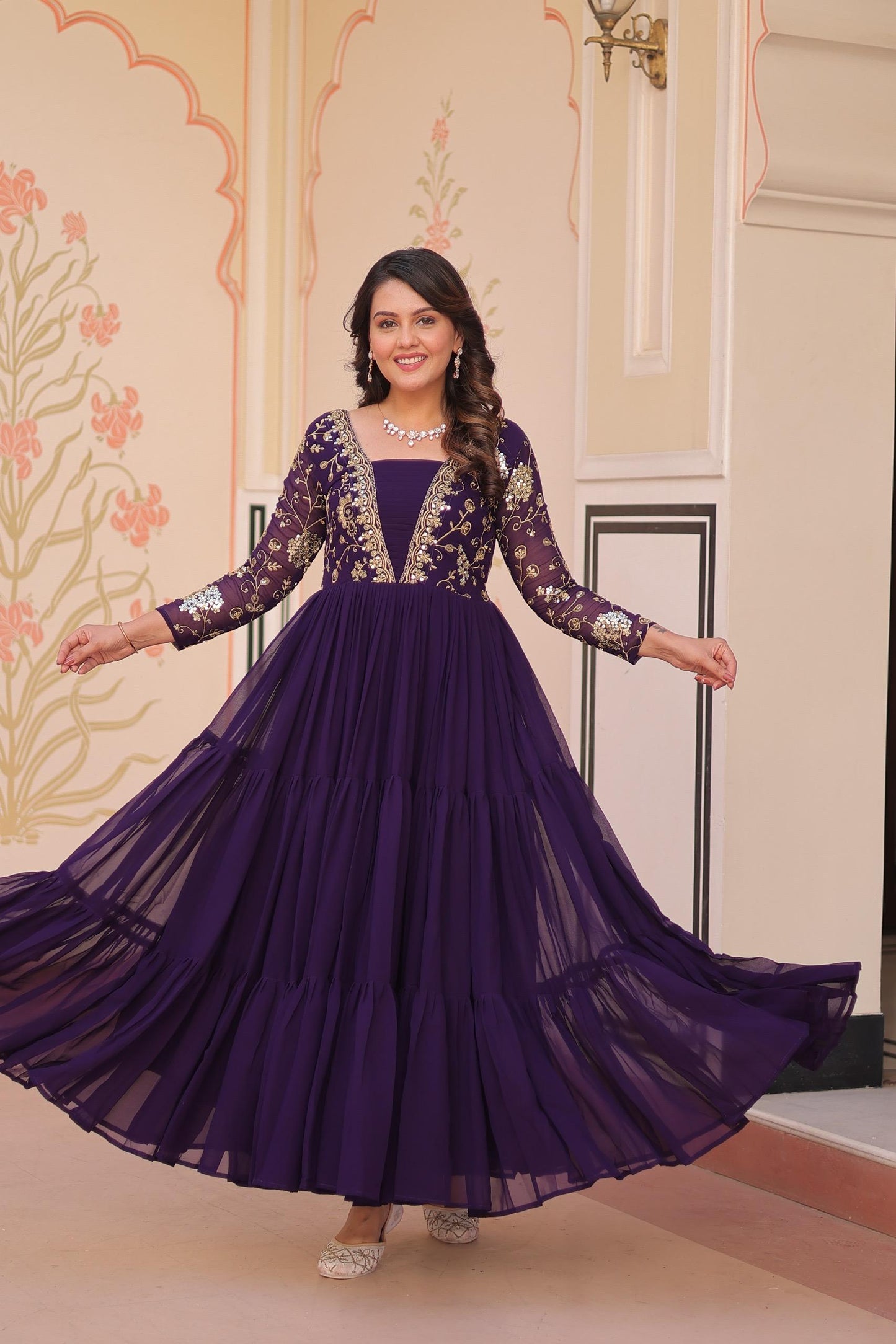 Purple Zari Embroidered work Gown