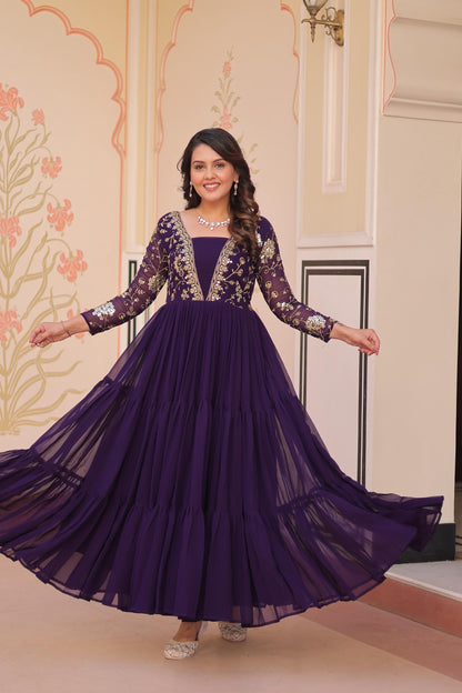 Purple Zari Embroidered work Gown