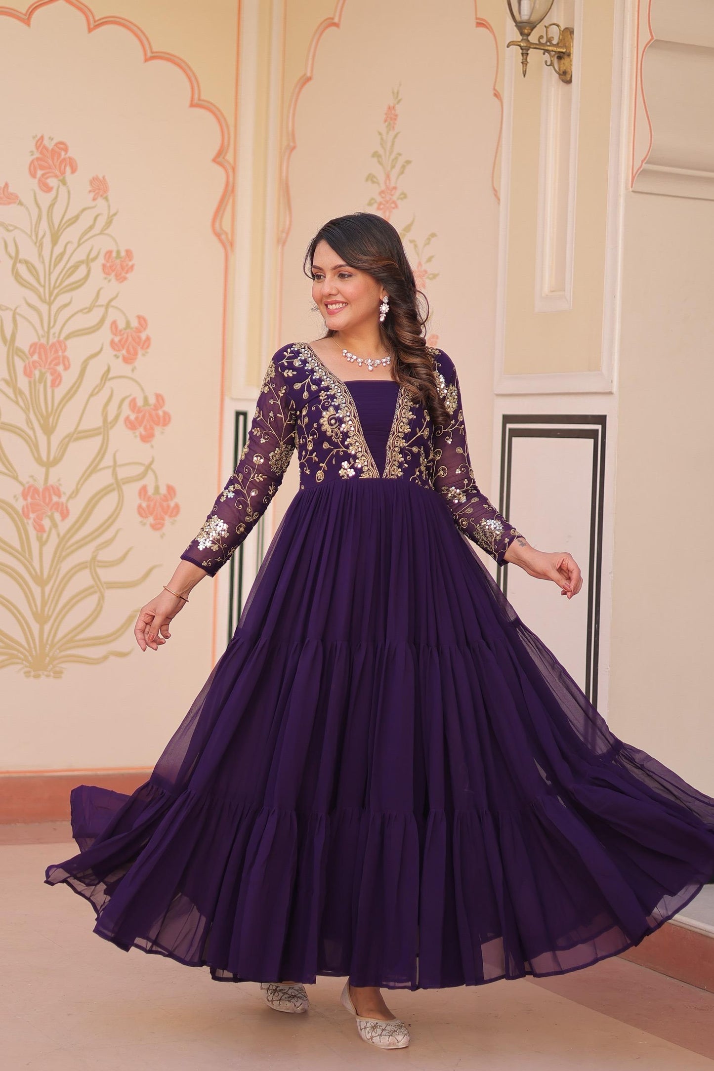 Purple Zari Embroidered work Gown