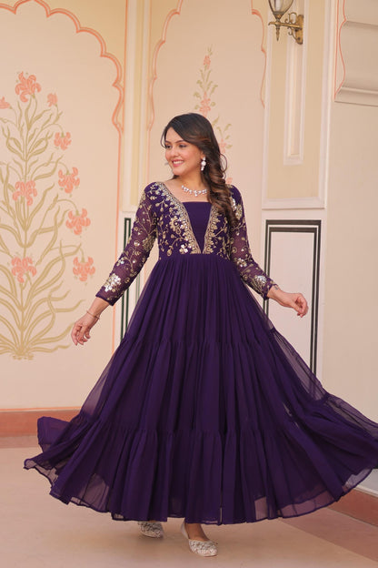 Purple Zari Embroidered work Gown