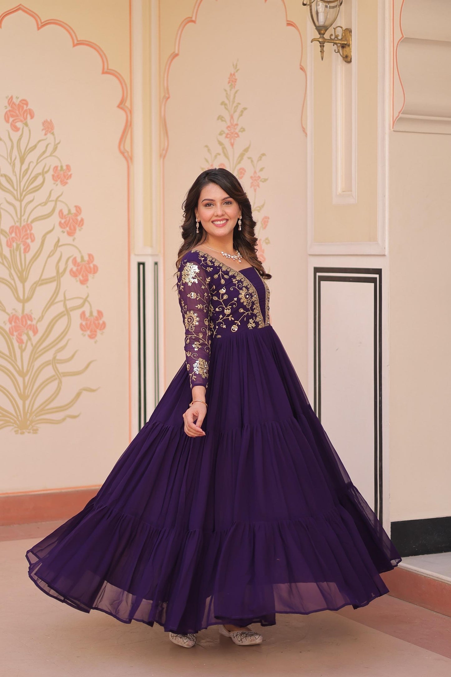 Purple Zari Embroidered work Gown