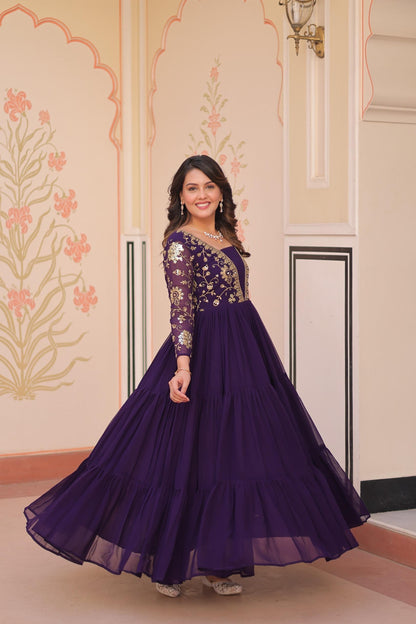 Purple Zari Embroidered work Gown