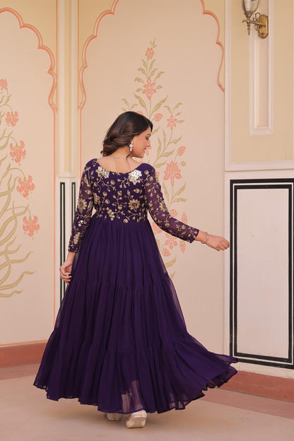 Purple Zari Embroidered work Gown