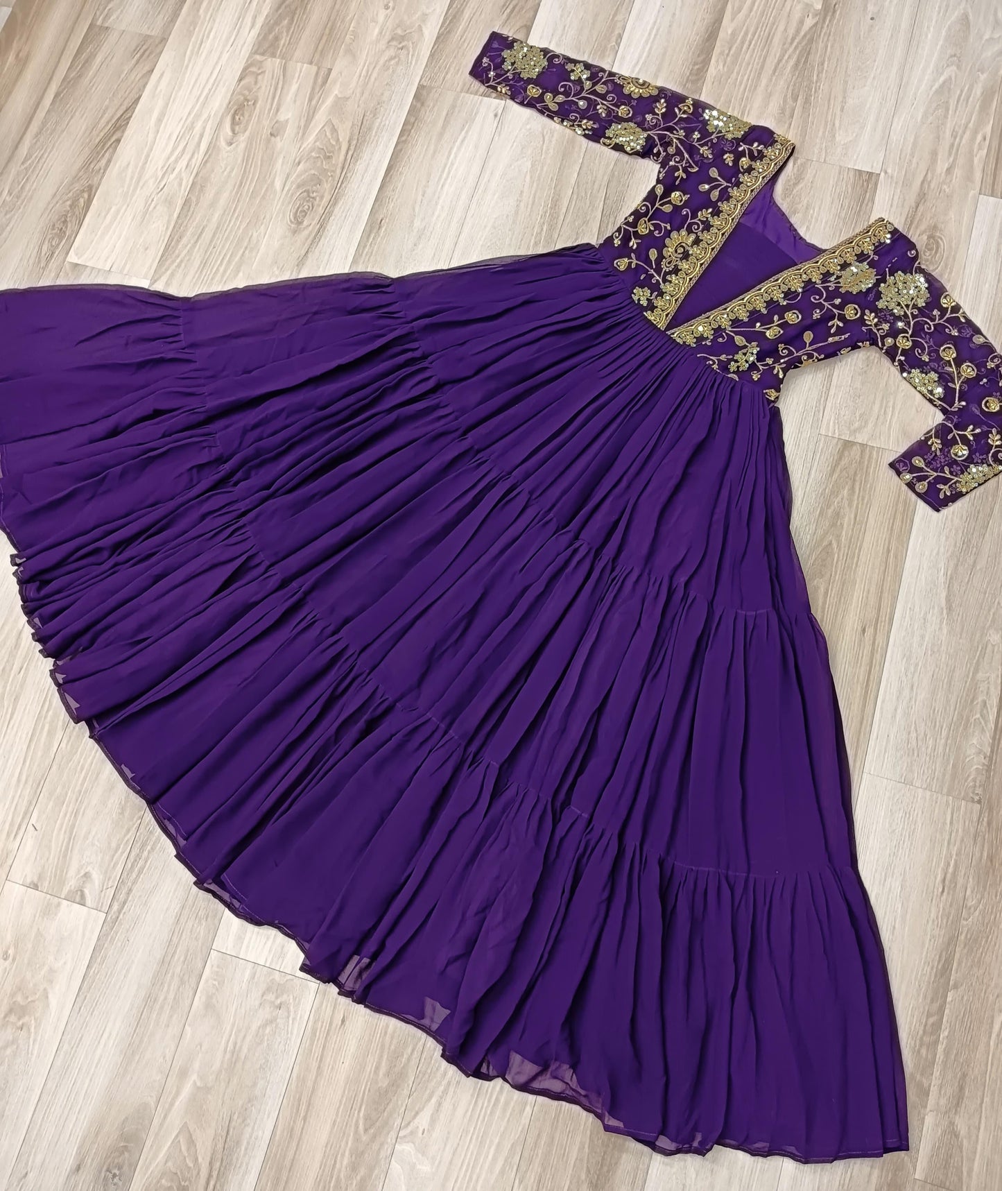 Purple Zari Embroidered work Gown