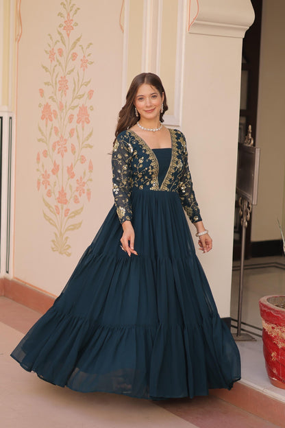 Rama Heavy Faux Blooming Embroidered Gown