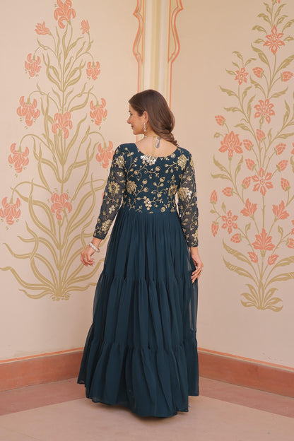 Rama Heavy Faux Blooming Embroidered Gown