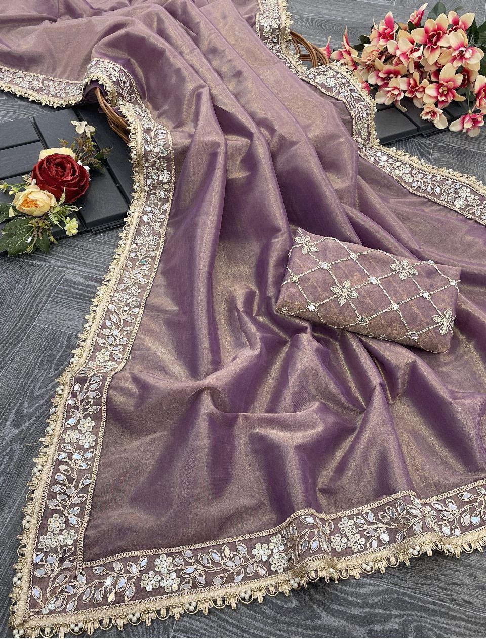 Purple Tissue Silk Fabric Saree