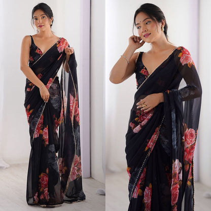 Black Premium Soft Georgette Silk Saree