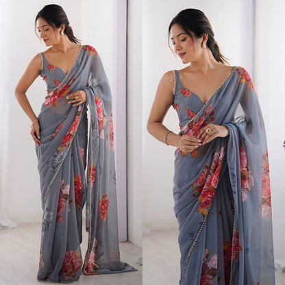 Grey Party Wear Georgette Saree
