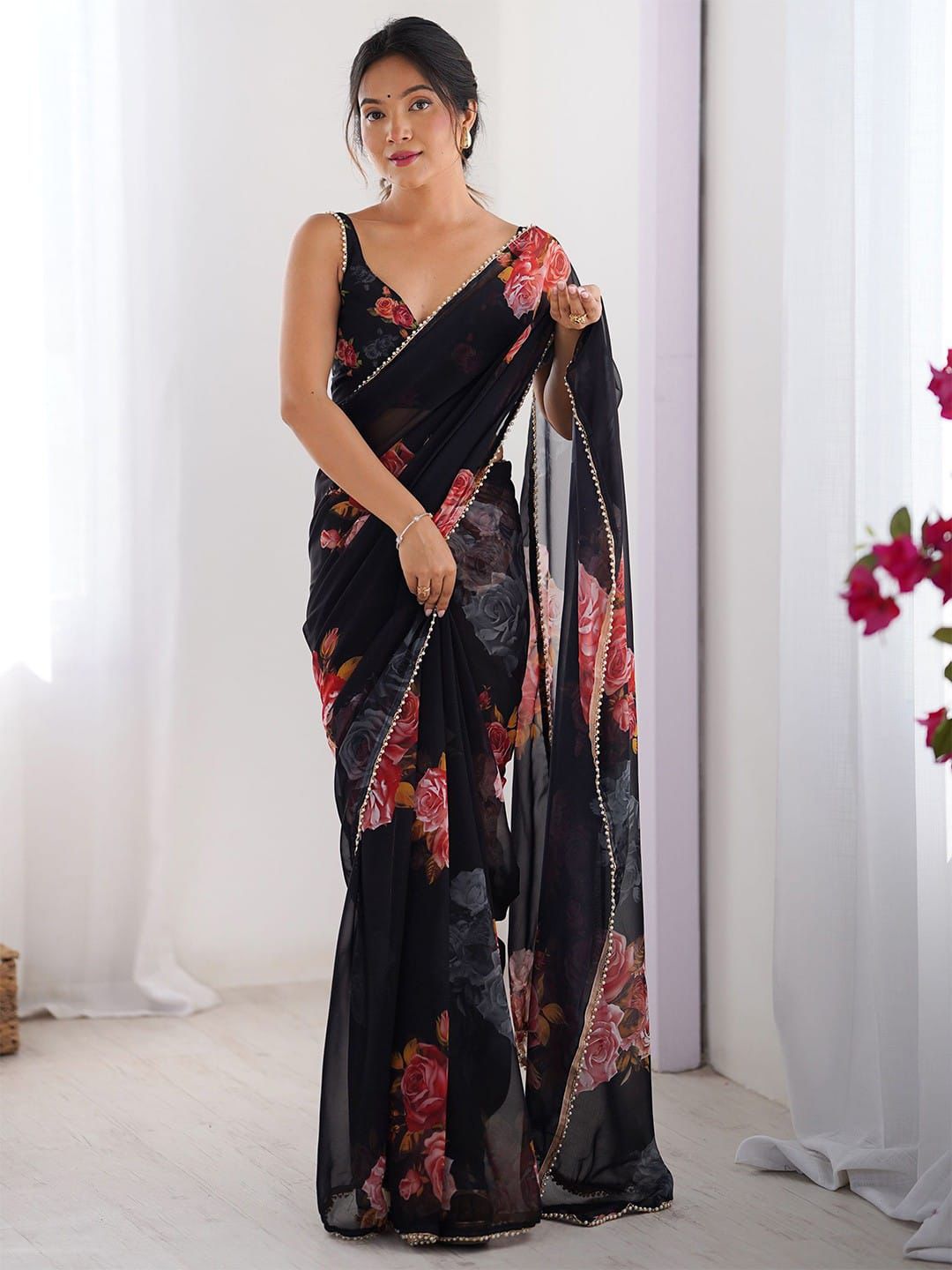 Black Premium Soft Georgette Silk Saree