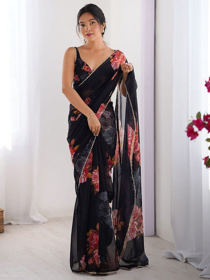 Black Premium Soft Georgette Silk Saree