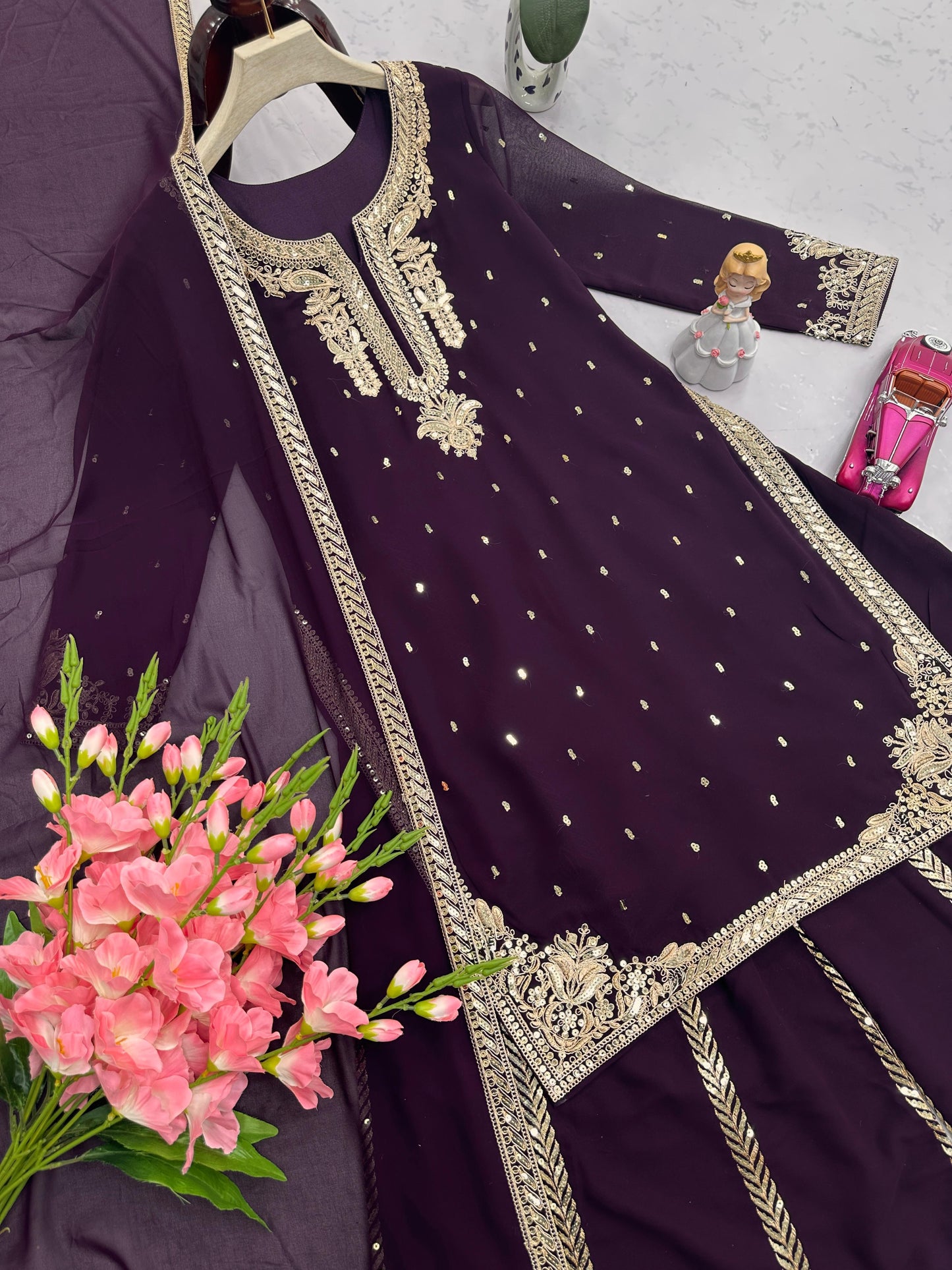 Purple Designer Party Wear Top & Plazo