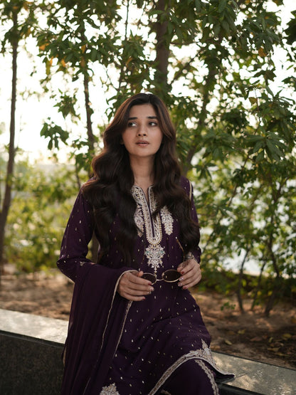 Purple Designer Party Wear Top & Plazo