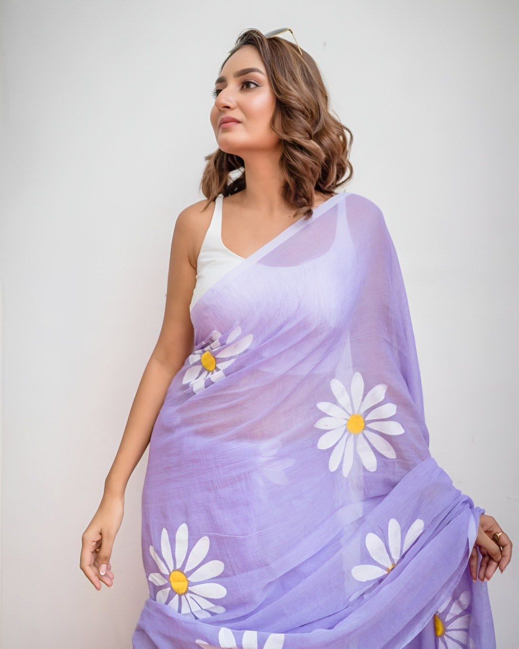 Purple Pure Plain Linen Cotton Saree