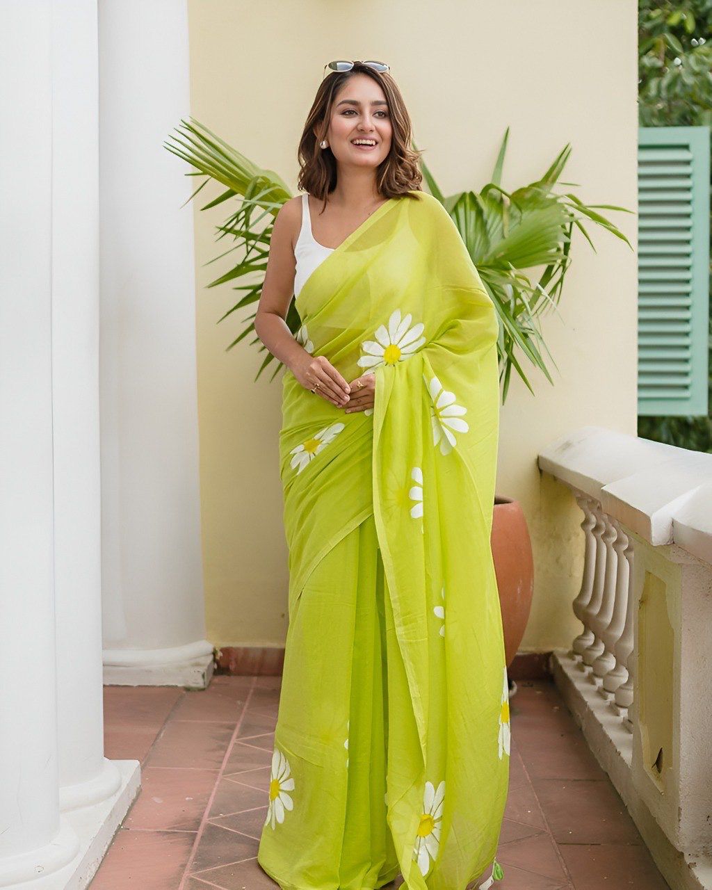 Green Floral Digital Printed Saree
