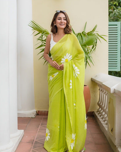 Green Floral Digital Printed Saree