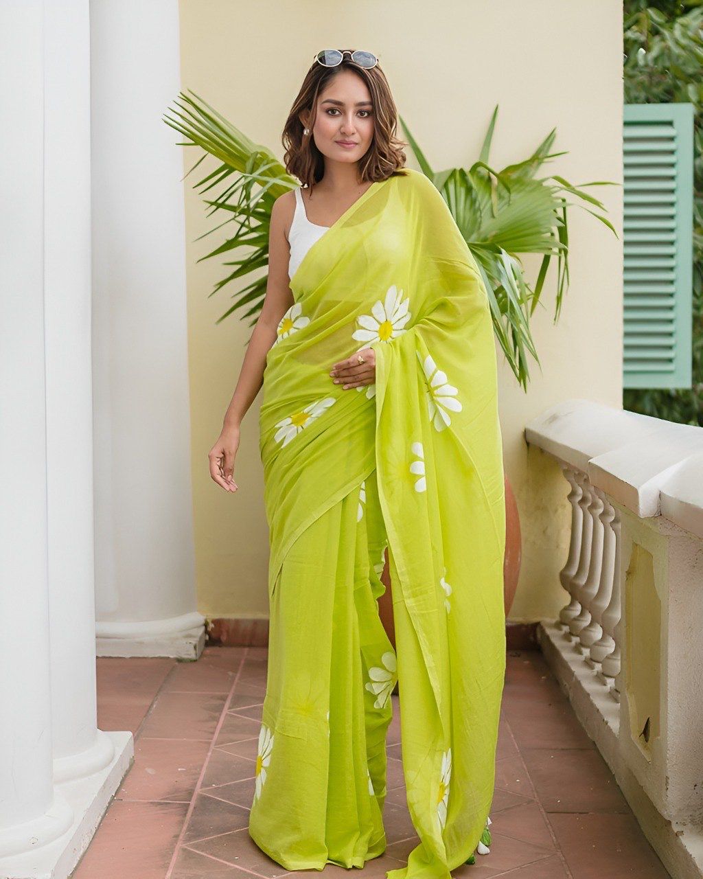 Green Floral Digital Printed Saree