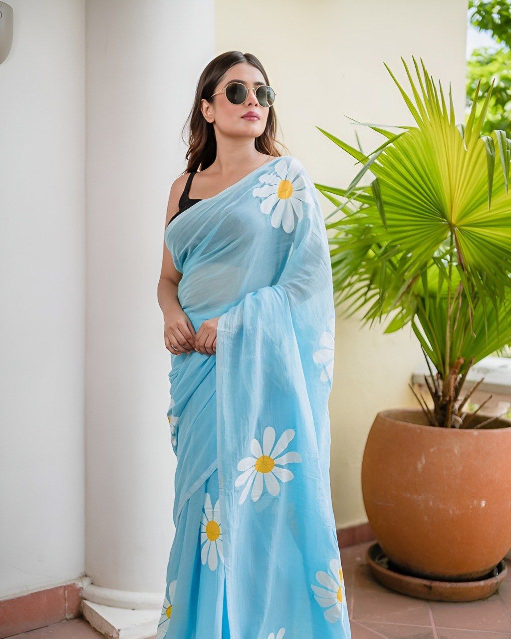 Blue Premium Pure Cotton Saree