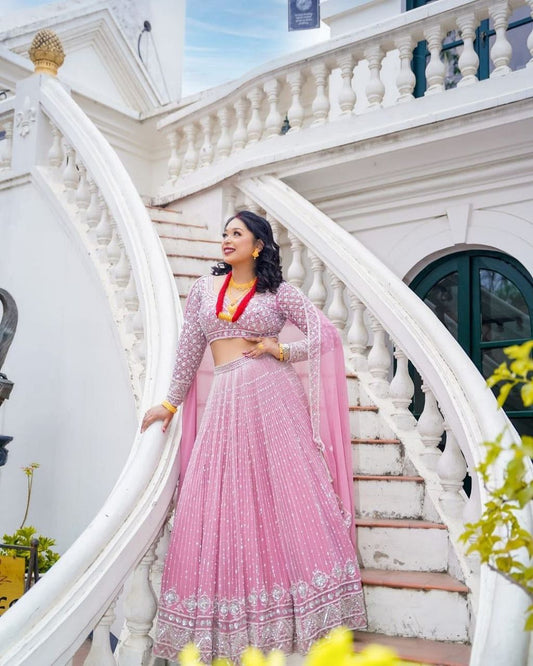 Pink Heavy Faux Georgette Wedding Lehenga