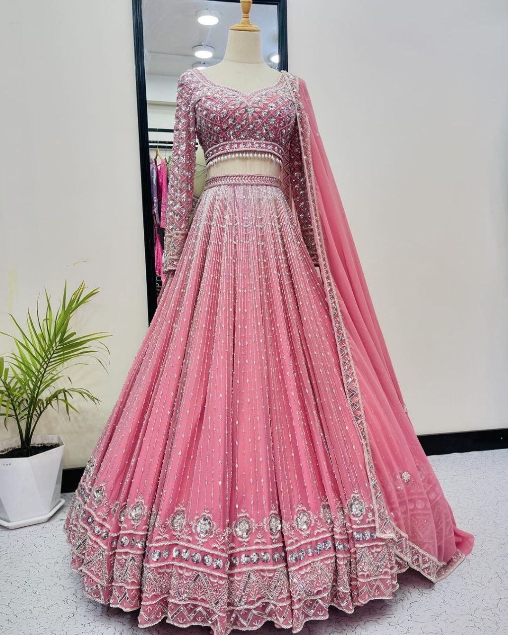 Pink Heavy Faux Georgette Wedding Lehenga