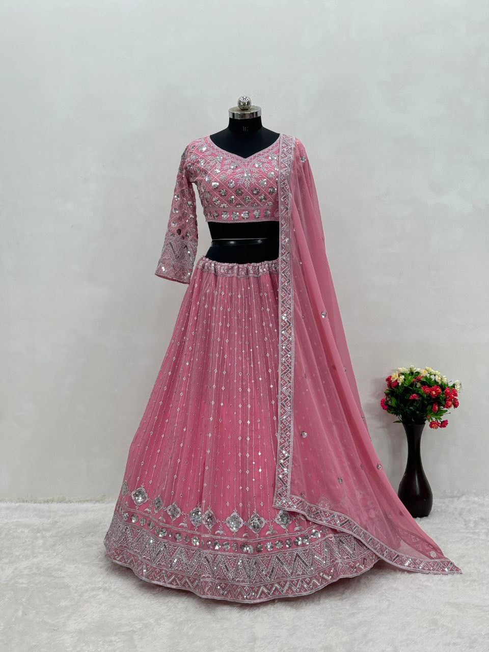 Pink Heavy Faux Georgette Wedding Lehenga