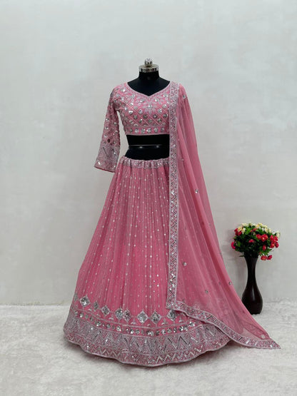 Pink Heavy Faux Georgette Wedding Lehenga