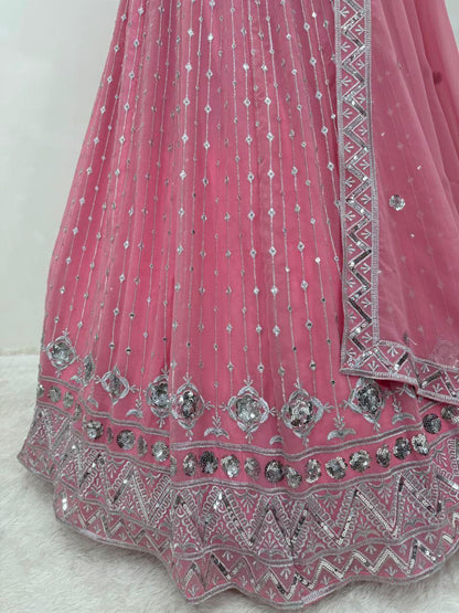 Pink Heavy Faux Georgette Wedding Lehenga
