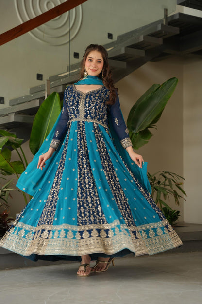 Midnight Blue Embroidery work Sequins Gown