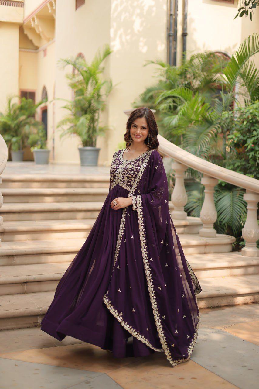 Lavender Multi Sequins Zari work Gown