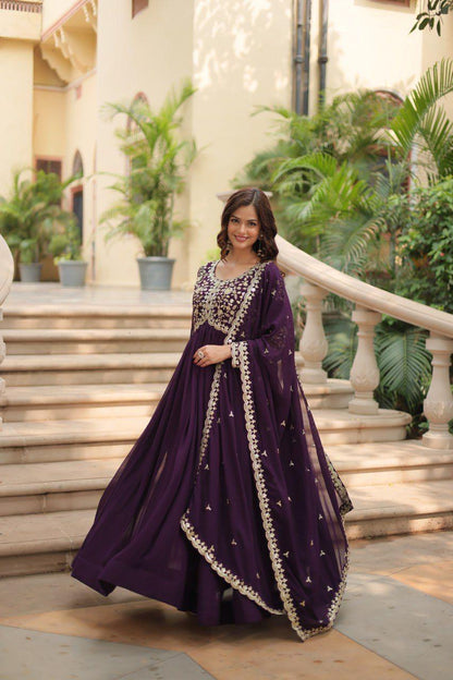 Lavender Multi Sequins Zari work Gown