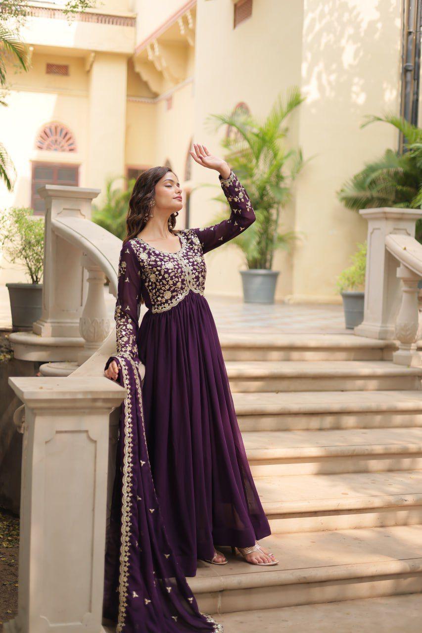 Lavender Multi Sequins Zari work Gown