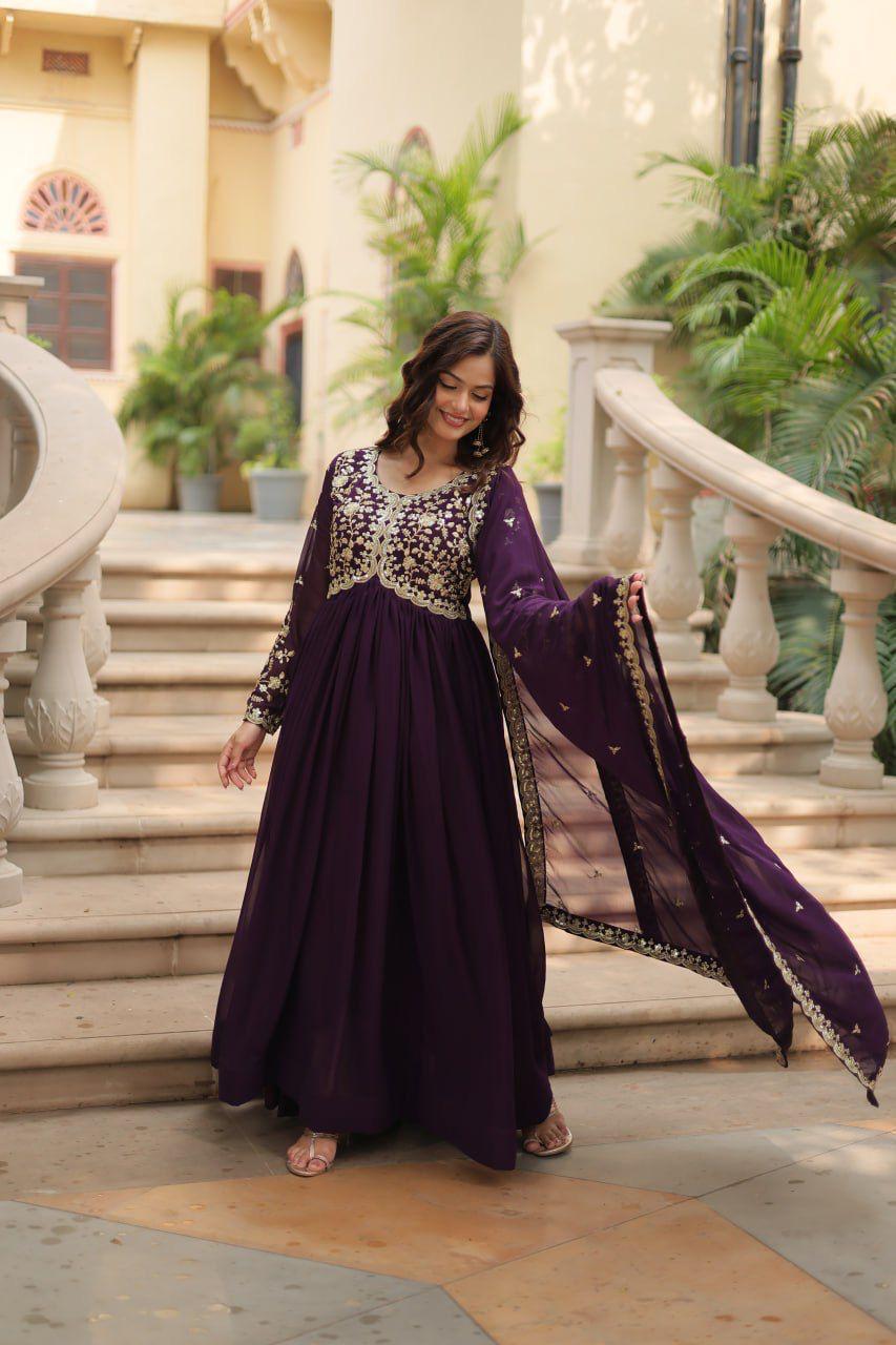 Lavender Multi Sequins Zari work Gown