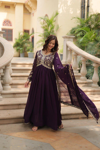 Lavender Multi Sequins Zari work Gown