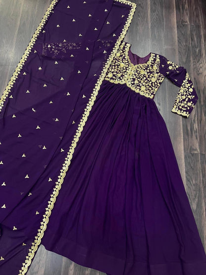 Lavender Multi Sequins Zari work Gown