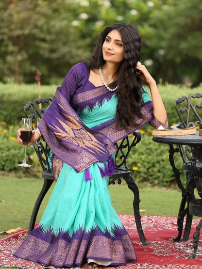 Sky Blue Soft Dola Silk Saree